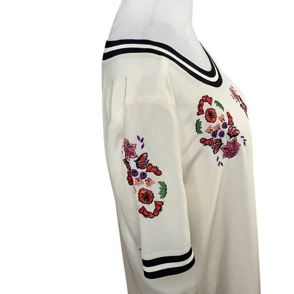 Rebecca Minkoff Size 6 Floral Embroidered Cream Silk Short Sleeve Shift Dress - Picture 9 of 16